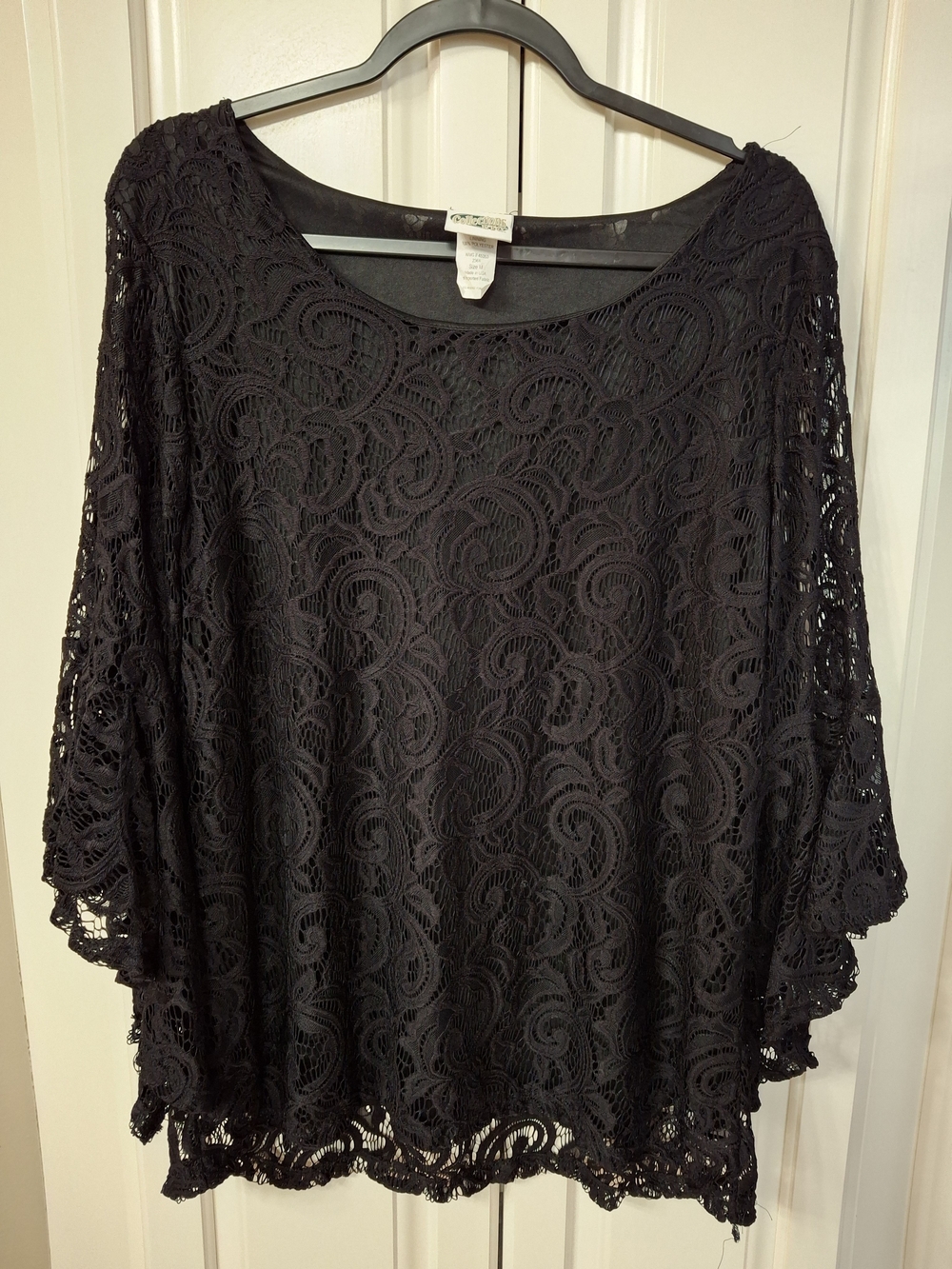 Collections Black Lace Tunic with Scalloped Hem Bell Sleeve